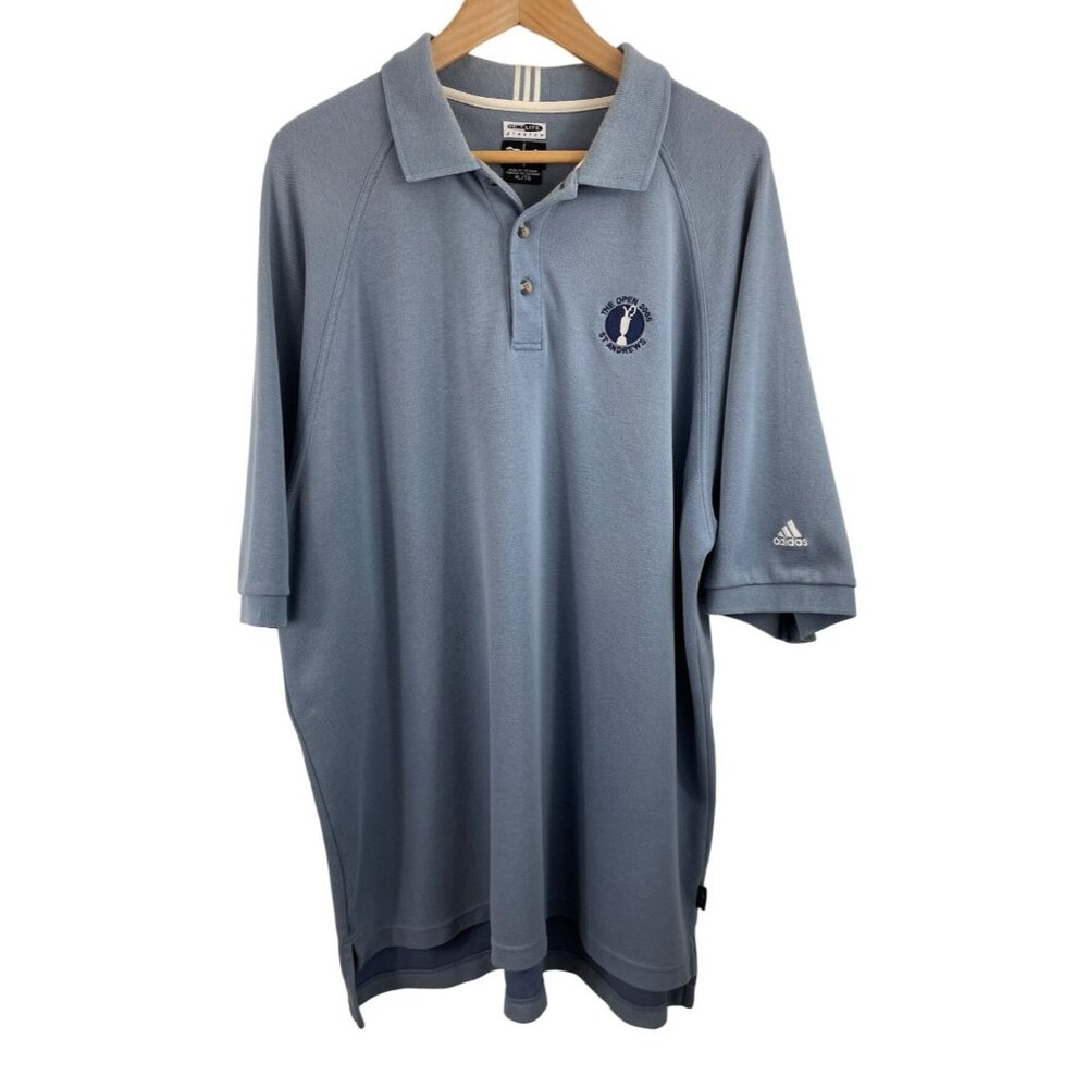 The Open 2005 St. Andrews Adidas Climalite Stretch Blue Polo Shirt Mens Size XL